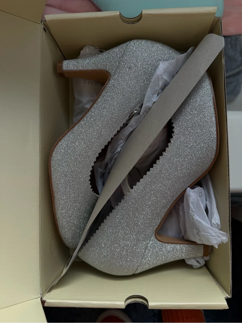 Sparkling Silver Mary Jane Flat with Buckle Strap - Women's Heels